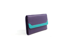 Genuine Soft Leather Purse RFID protection with contrast panel detailing Purple & Turquoise - British D'sire