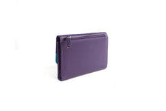 Genuine Soft Leather Purse RFID protection with contrast panel detailing Purple & Turquoise - British D'sire