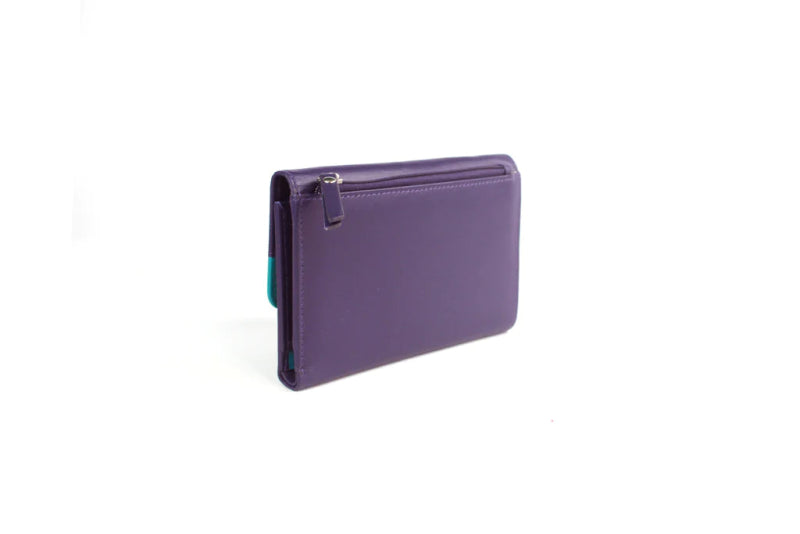 Genuine Soft Leather Purse RFID protection with contrast panel detailing Purple & Turquoise Secondary image