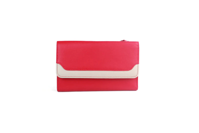 Genuine Soft Leather Purse RFID protection with contrast panel detailing - Watermelon & Ivory - British D'sire