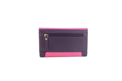 Genuine Soft Leather Purse RFID with contrast envelope style panels and metal bar Purple & Pink - British D'sire