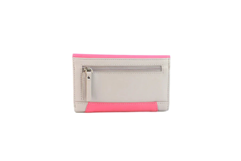 Genuine Soft Leather Purse RFID with contrast envelope style panels and metal bar Rose & Stone - British D'sire Main image