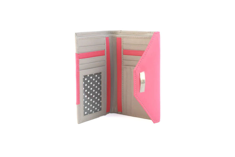 Genuine Soft Leather Purse RFID with contrast envelope style panels and metal bar Rose & Stone - British D'sire