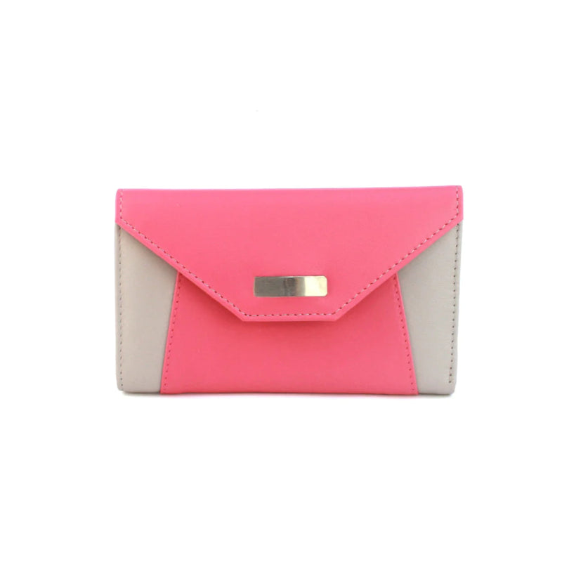 Genuine Soft Leather Purse RFID with contrast envelope style panels and metal bar Rose & Stone Secondary image