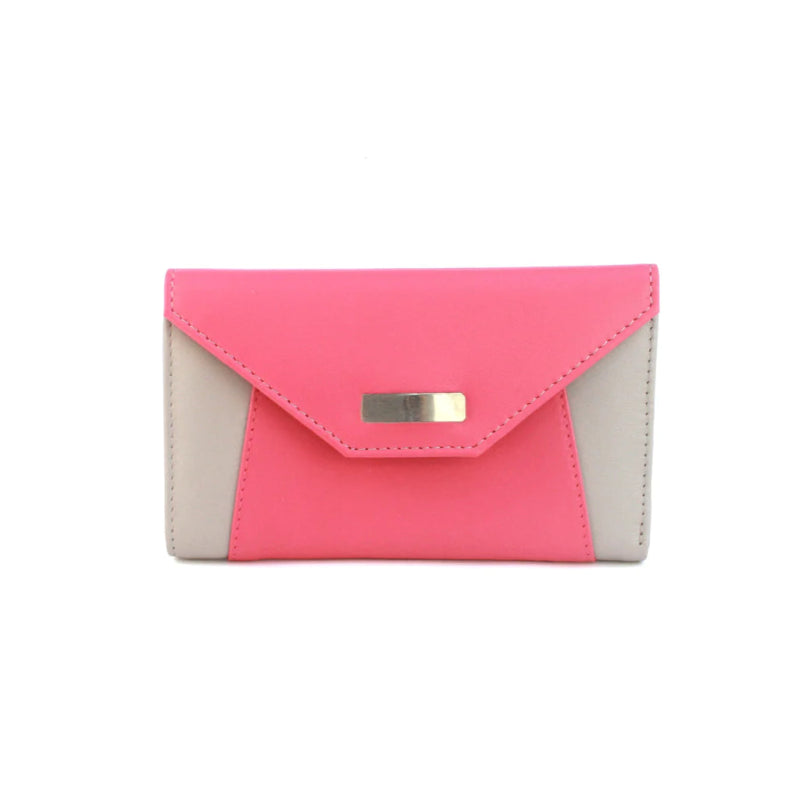 Genuine Soft Leather Purse RFID with contrast envelope style panels and metal bar Rose & Stone - British D'sire