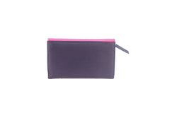 Genuine Soft Leather Purse RFID with contrast panel and stud detail Purple & Pink - British D'sire
