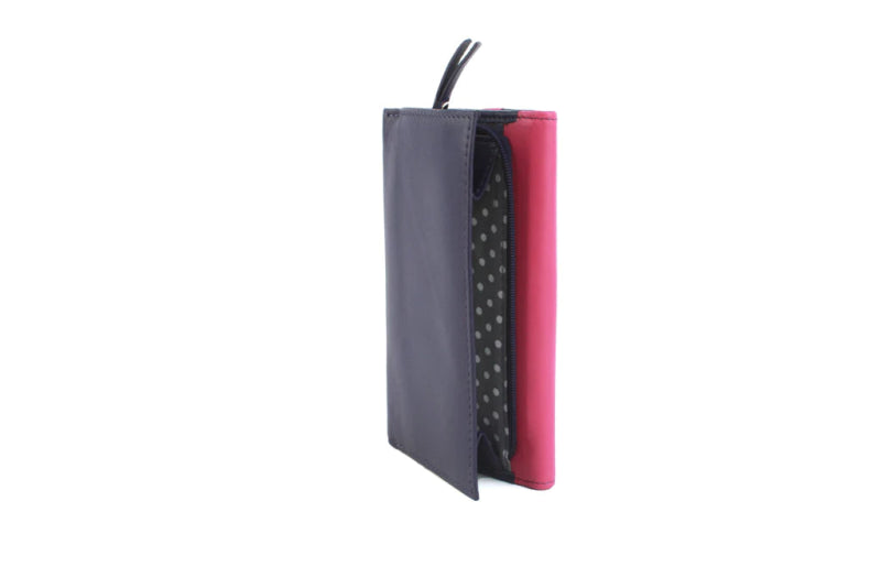 Genuine Soft Leather Purse RFID with contrast panel and stud detail Purple & Pink - British D'sire