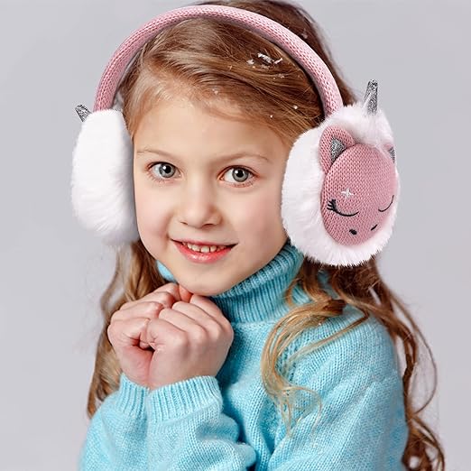 Gifts Treat Girls Ear Muffs Knit Earmuffs Unicorn Winter Warm Soft Adjustable Ear Warmer for Girls, Pink Unicorn, M - Earmuff - British D'sire