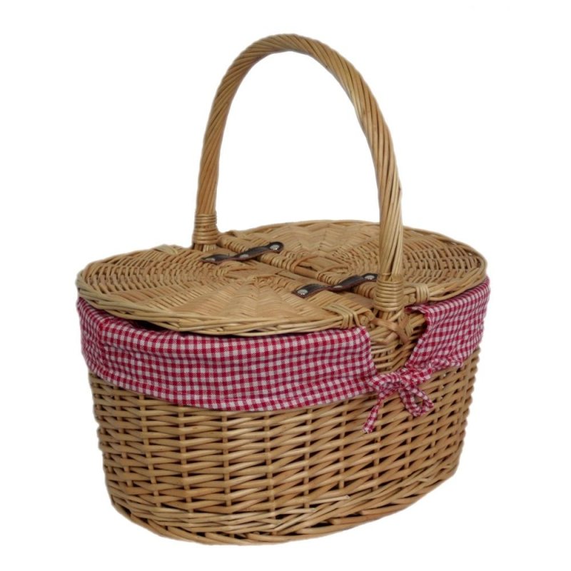 Gingham Lining Oval Butterfly Lidded Picnic Basket - Empty Picnic Baskets - British D'sire Main image