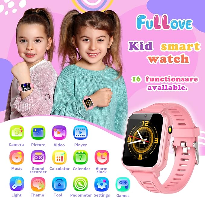 Girl Gifts Age 6 7 8 9 Kid Smart Watch: Presents for 6-10 Year Old Girls Kids Learning Watch Birthday Gift for 7 8 9 10 Year Old Girls Toy Reminder Game Watch for Kids Age 10 - 12 Girl Pink Watch Secondary image