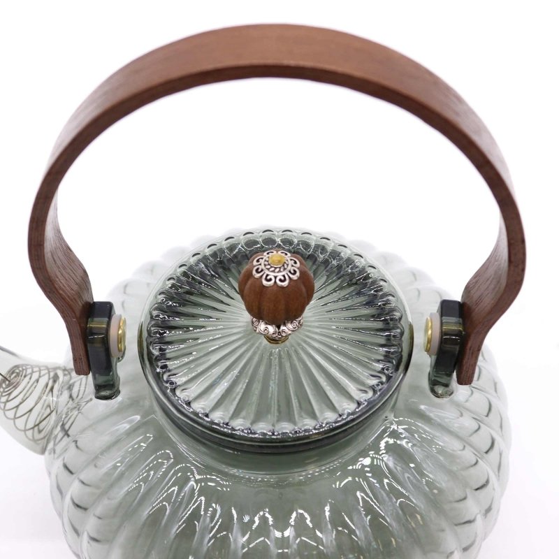 Glass Infuser Teapot - Charcoal Ribbed Pearl - 950ml - Herbal Teapot Set - British D'sire