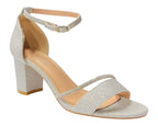 Glitter Ankle Strap Block Heel Diamante Shoes - Heels - British D'sire