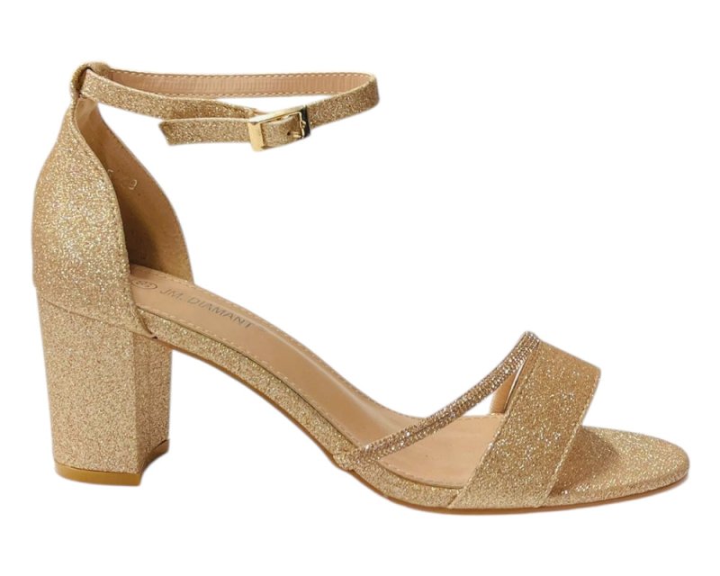 Glitter Ankle Strap Block Heel Diamante Shoes - Heels - British D'sire