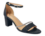 Glitter Ankle Strap Block Heel Diamante Shoes - Heels - British D'sire