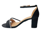Glitter Ankle Strap Block Heel Diamante Shoes - Heels - British D'sire