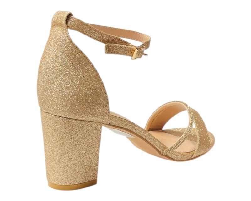 Glitter Ankle Strap Block Heel Diamante Shoes - Heels - British D'sire