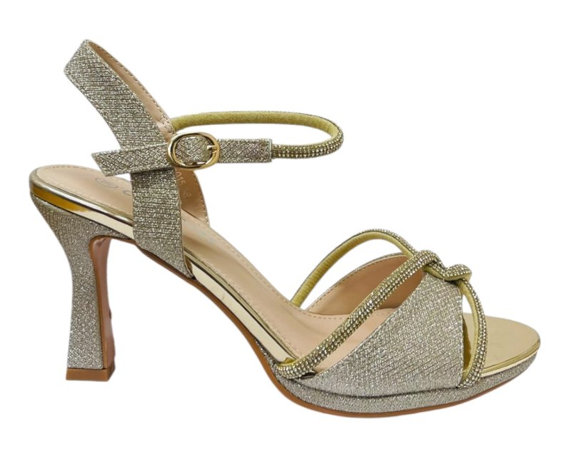 Glitter Diamante Ankle Strap Spool Heel Shoes - Heels - British D'sire