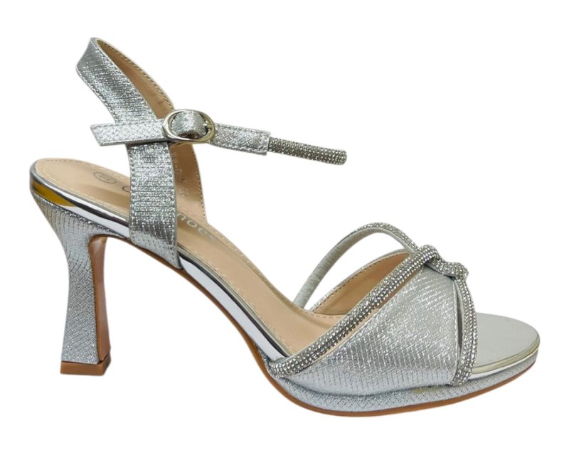 Glitter Diamante Ankle Strap Spool Heel Shoes - Heels - British D'sire