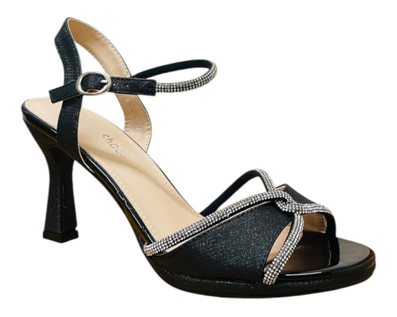 Glitter Diamante Ankle Strap Spool Heel Shoes - Heels - British D'sire