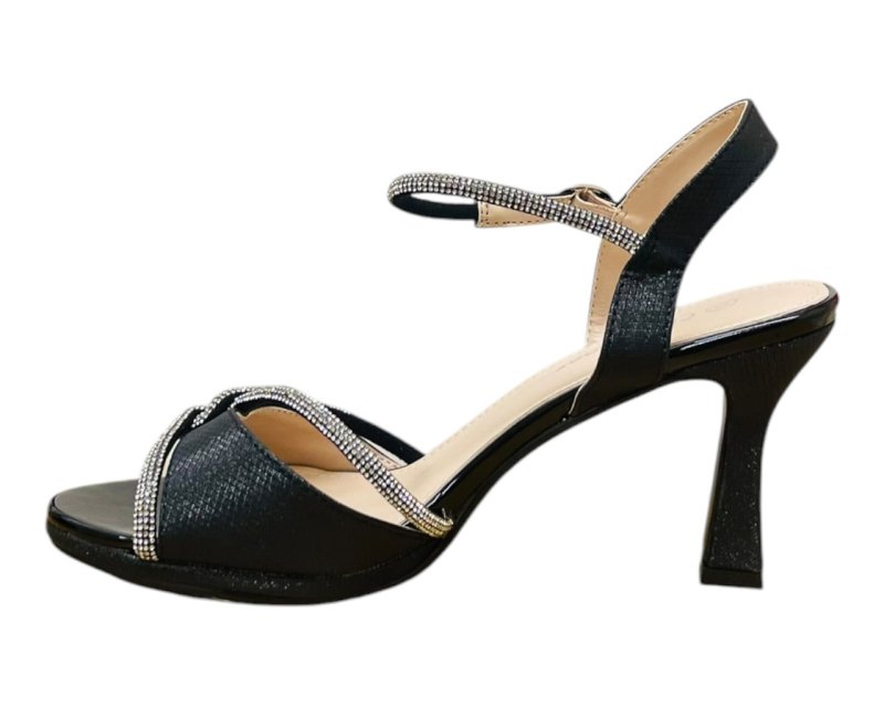 Glitter Diamante Ankle Strap Spool Heel Shoes - Heels - British D'sire