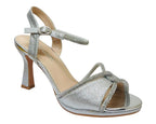 Glitter Diamante Ankle Strap Spool Heel Shoes - Heels - British D'sire