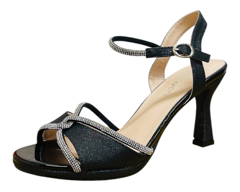 Glitter Diamante Ankle Strap Spool Heel Shoes - Heels - British D'sire
