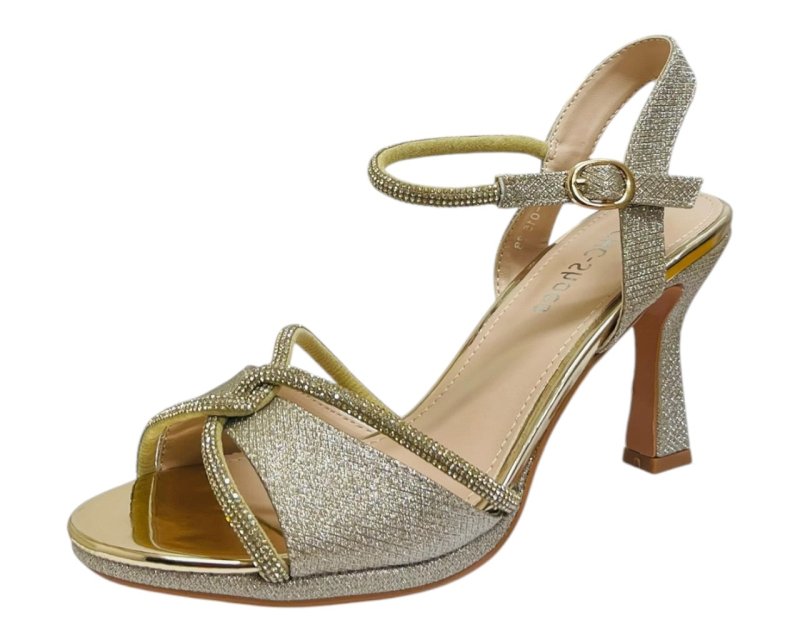 Glitter Diamante Ankle Strap Spool Heel Shoes - Heels - British D'sire