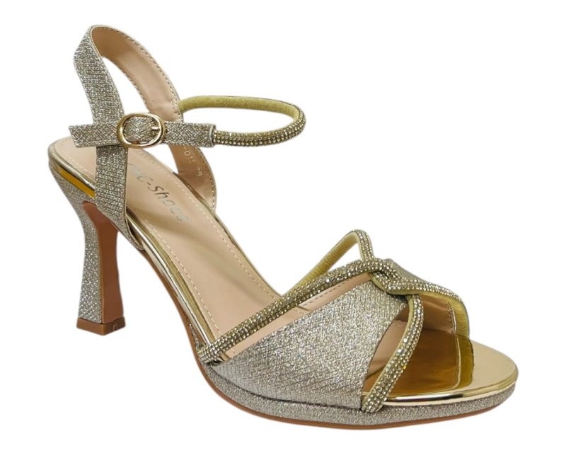 Glitter Diamante Ankle Strap Spool Heel Shoes - Heels - British D'sire