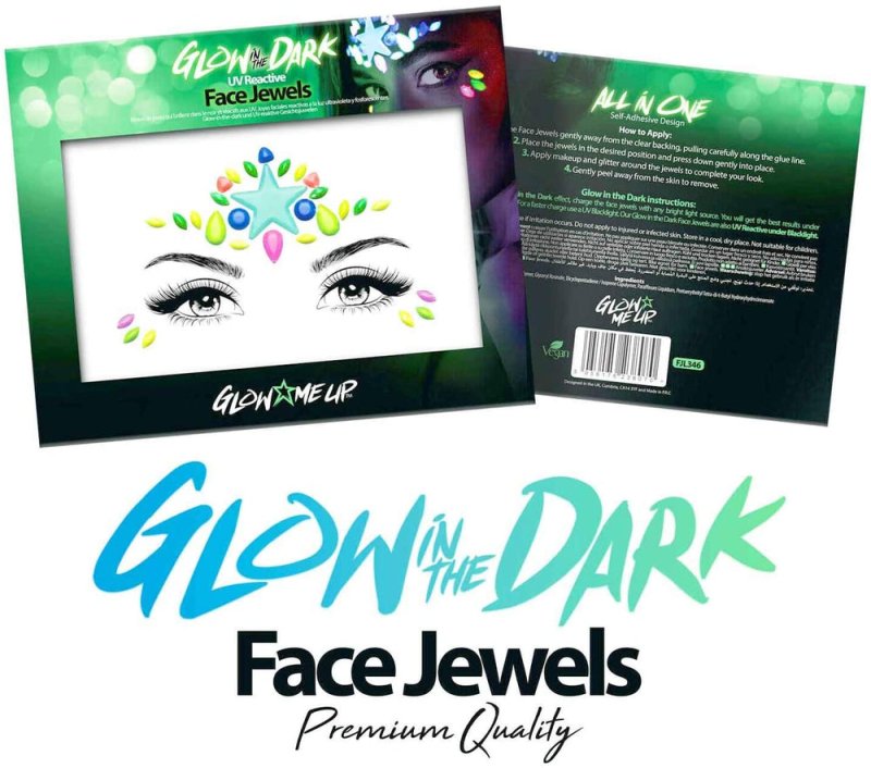 Glow in the Dark Face Jewels Stickers - Halloween temporary tattoo face gems - Luminous glow Face Gems - great with fake blood, glowsticks, glow in the dark face paint, uv face paint - Face Jewels Stickers - British D'sire