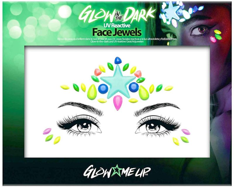 Glow in the Dark Face Jewels Stickers - Halloween temporary tattoo face gems - Luminous glow Face Gems - great with fake blood, glowsticks, glow in the dark face paint, uv face paint - Face Jewels Stickers - British D'sire
