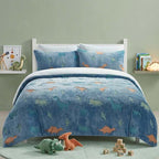Glow in the Dark Teddy Dinosaur Design Bedding Cute Kids Duvet Set - Double - British D'sire