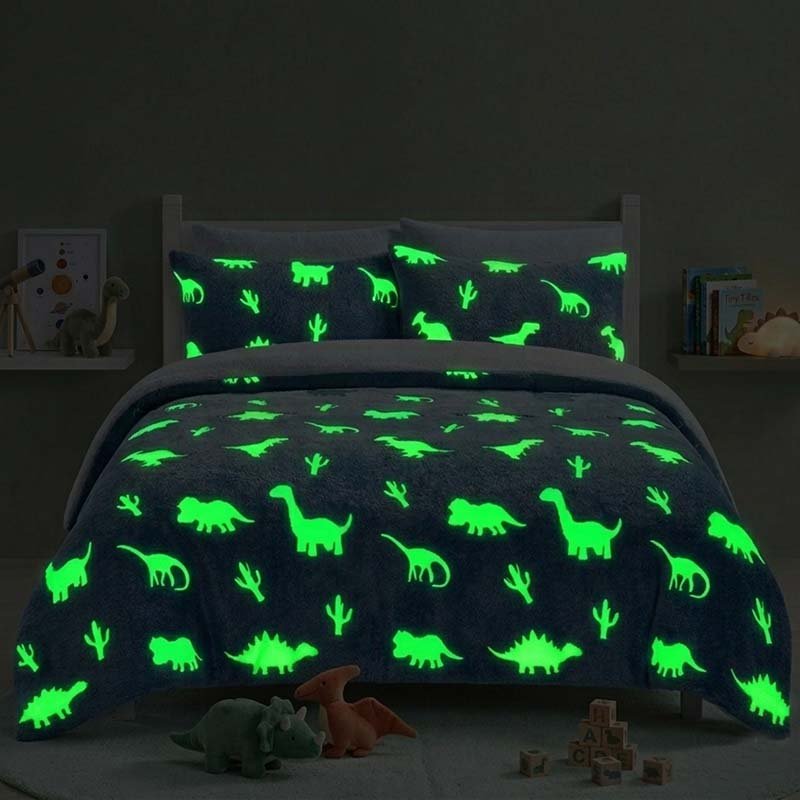 Glow in the Dark Teddy Dinosaur Design Bedding Cute Kids Duvet Set - Double - British D'sire