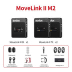 Godox MoveLink II M2 Wireless Lavalier Microphone System with 2 Transmitters and 1 Receiver for DSLR Cameras and Camcorders (Black) - British D'sire