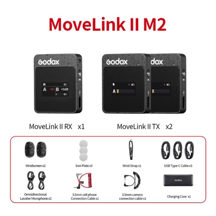 Godox MoveLink II M2 Wireless Lavalier Microphone System with 2 Transmitters and 1 Receiver for DSLR Cameras and Camcorders (Black) - British D'sire