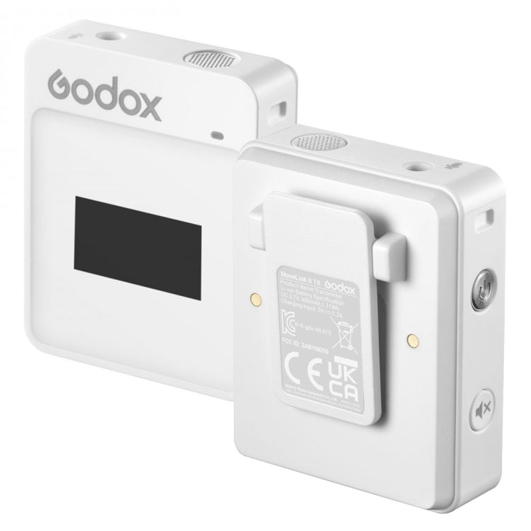 Godox MoveLink II M2 Wireless Lavalier Microphone System with 2 Transmitters and 1 Receiver for DSLR Cameras and Camcorders (White) - British D'sire