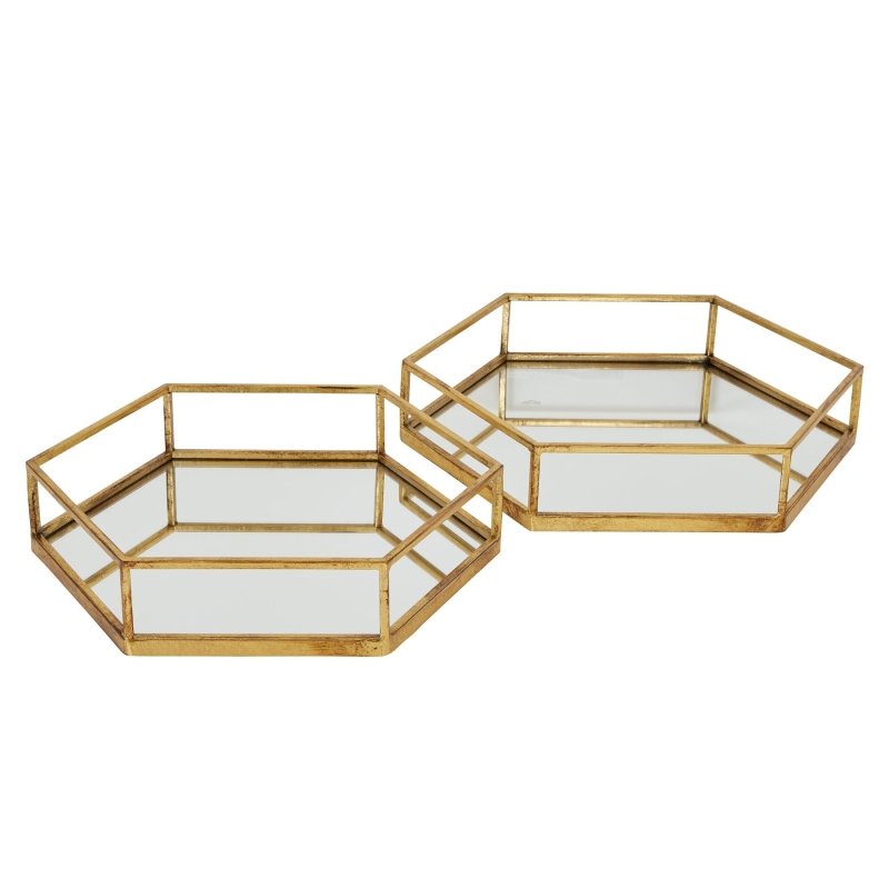 Gold Hexagon Set of Two Trays - Serving Tray - British D'sire