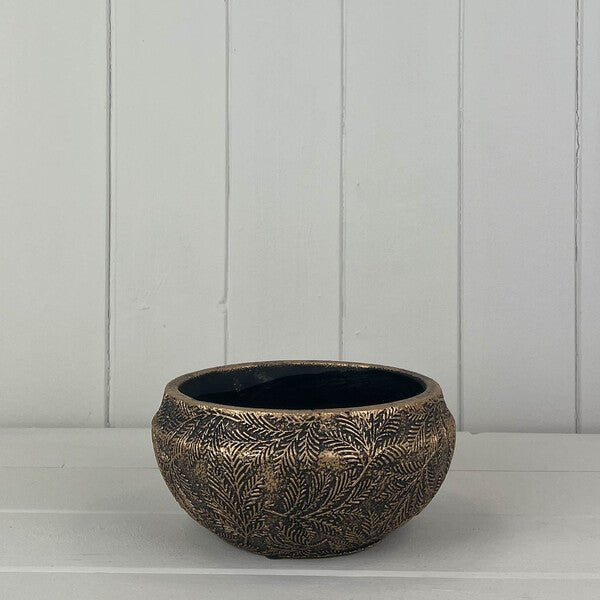Gold Planting Bowl with Leaf Design - Plant Pot - British D'sire