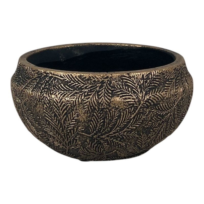 Gold Planting Bowl with Leaf Design - Plant Pot - British D'sire Main image