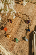 Gold Tone 7 Chakra Raw Stone Crystal Bracelet - Bracelets - British D'sire
