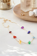 Gold Tone 7 Chakra Raw Stone Crystal Necklace - Necklaces - British D'sire