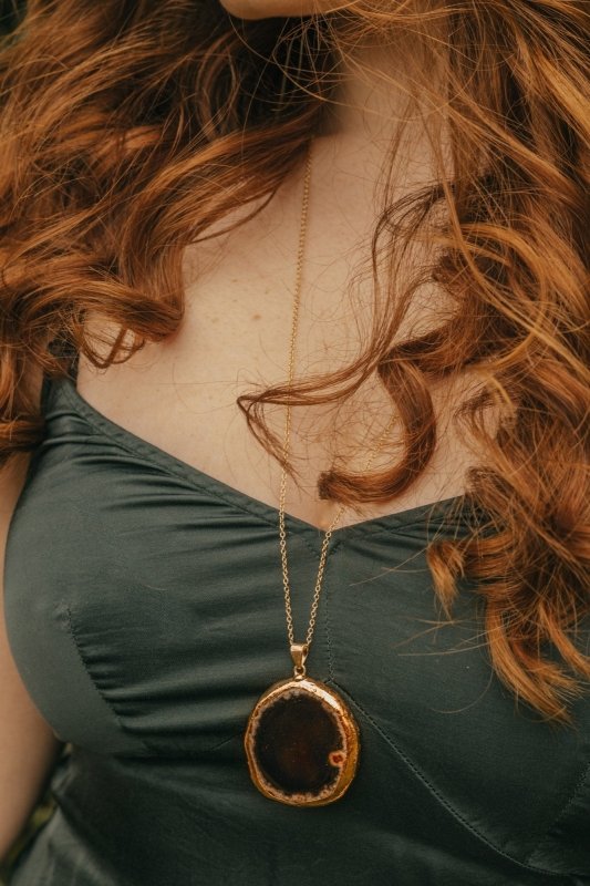 Xander Kostroma Gold Tone & Black Agate Crystal Long-Length Statement Necklace – Bold & Elegant Healing Stone Jewelry for Women, Approx. 10-20g, Energy Balancing & Protection Pendant, Fashionable Gift for Crystal Lovers Secondary image
