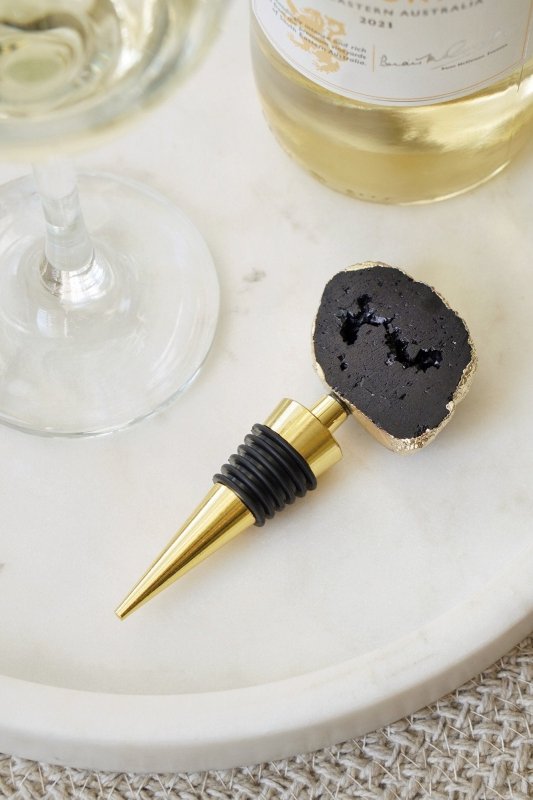 Gold Tone Black Agate Crystal Wine Bottle Stopper - Bottle Openers - British D'sire Main image