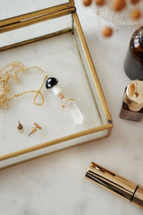 Gold Tone Black Mushroom & Raw Quartz Pendant Necklace - Necklaces - British D'sire