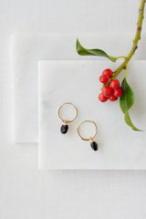 Gold Tone Black Obsidian Chunky Hoop Drop Earrings - Earrings - British D'sire