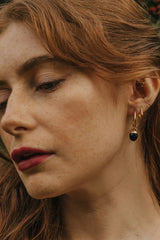 Gold Tone Black Obsidian Chunky Hoop Drop Earrings - Earrings - British D'sire