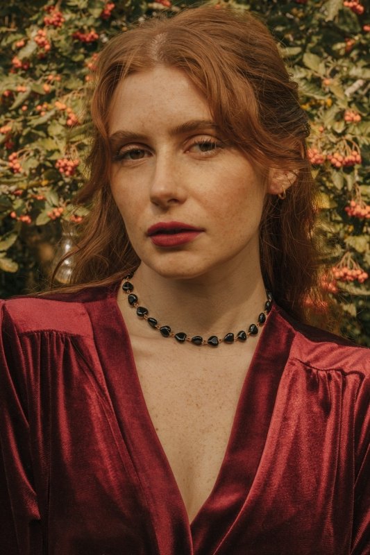 Xander Kostroma Gold Tone Black Obsidian Crystal Heart Choker Necklace – 14k Gold Plated, Healing Stone Jewelry, 35cm + extendable, Ideal for Self-Love & Protection Secondary image