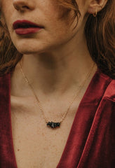 Gold Tone Black Obsidian Semi Precious Stone Necklace - Necklaces - British D'sire