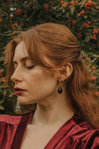 Gold Tone Black Obsidian Teardrop Chunky Hoop Earrings - Earrings - British D'sire