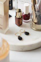 Gold Tone Black Obsidian Teardrop Chunky Hoop Earrings - Earrings - British D'sire