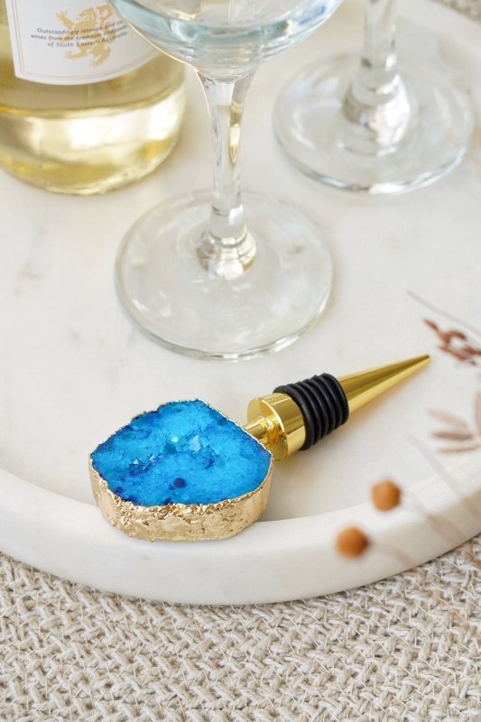 Gold Tone Blue Agate Crystal Wine Bottle Stopper - Bottle Openers - British D'sire Main image
